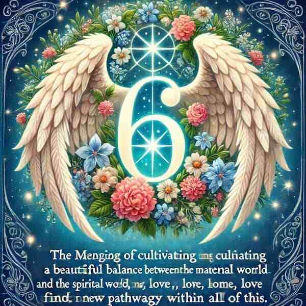Symbolic representation of angel number 6 with elements of spiritual balance and familial love.