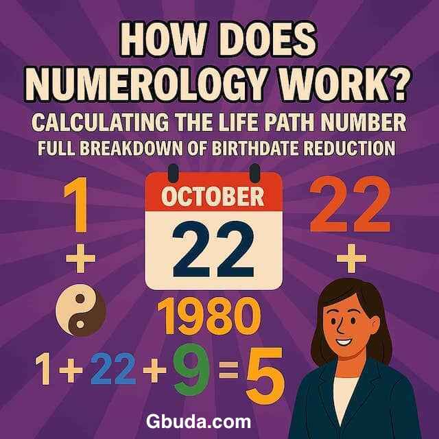 Step-by-step infographic showing how to calculate life path number using birthdate numerology