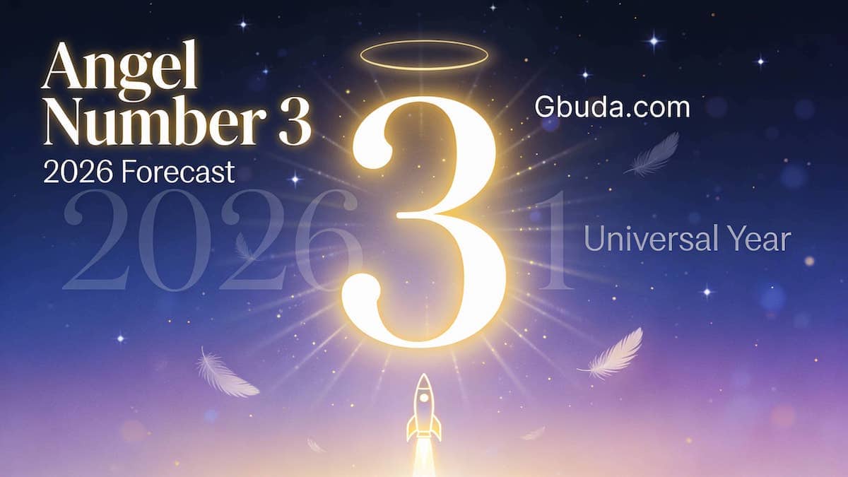 Angel number 3 meaning illustration with luminous numeral 3, soft halo rings, and subtle speech-wave pattern.