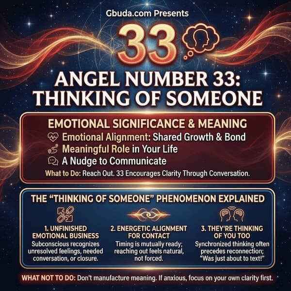 Angel number 33 when thinking of someone meaning – emotional alignment and a significant spiritual connection.