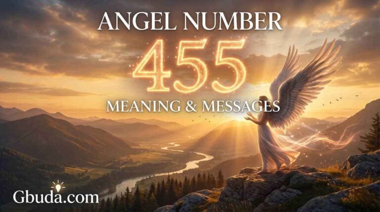 Mystery numerology displaying the angel number 455 with a spiritual Sign.