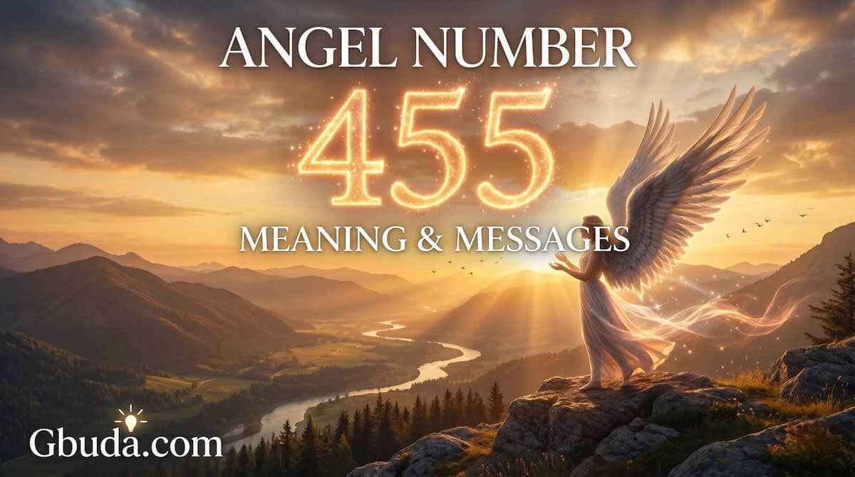 Mystery numerology displaying the angel number 455 with a spiritual Sign.